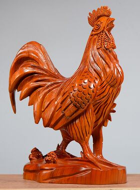 木雕刻大公鸡摆件实木黄花梨木头十二生肖鸡风水家居客厅摆设红木