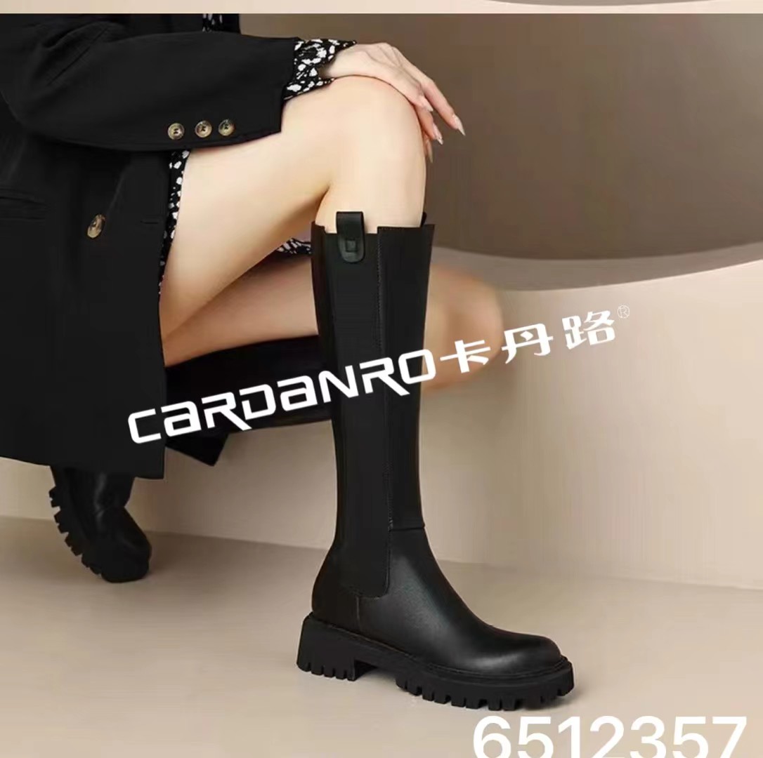 卡丹路长筒靴女不过膝厚底真皮
