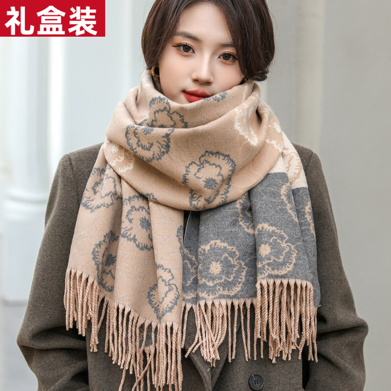 妈妈生日礼物恒源祥100%羊绒围巾