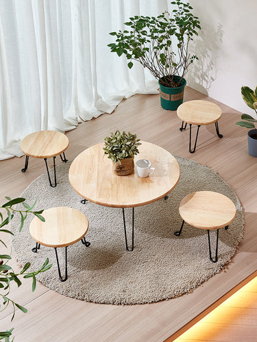 实木圆桌原木餐桌椅北欧