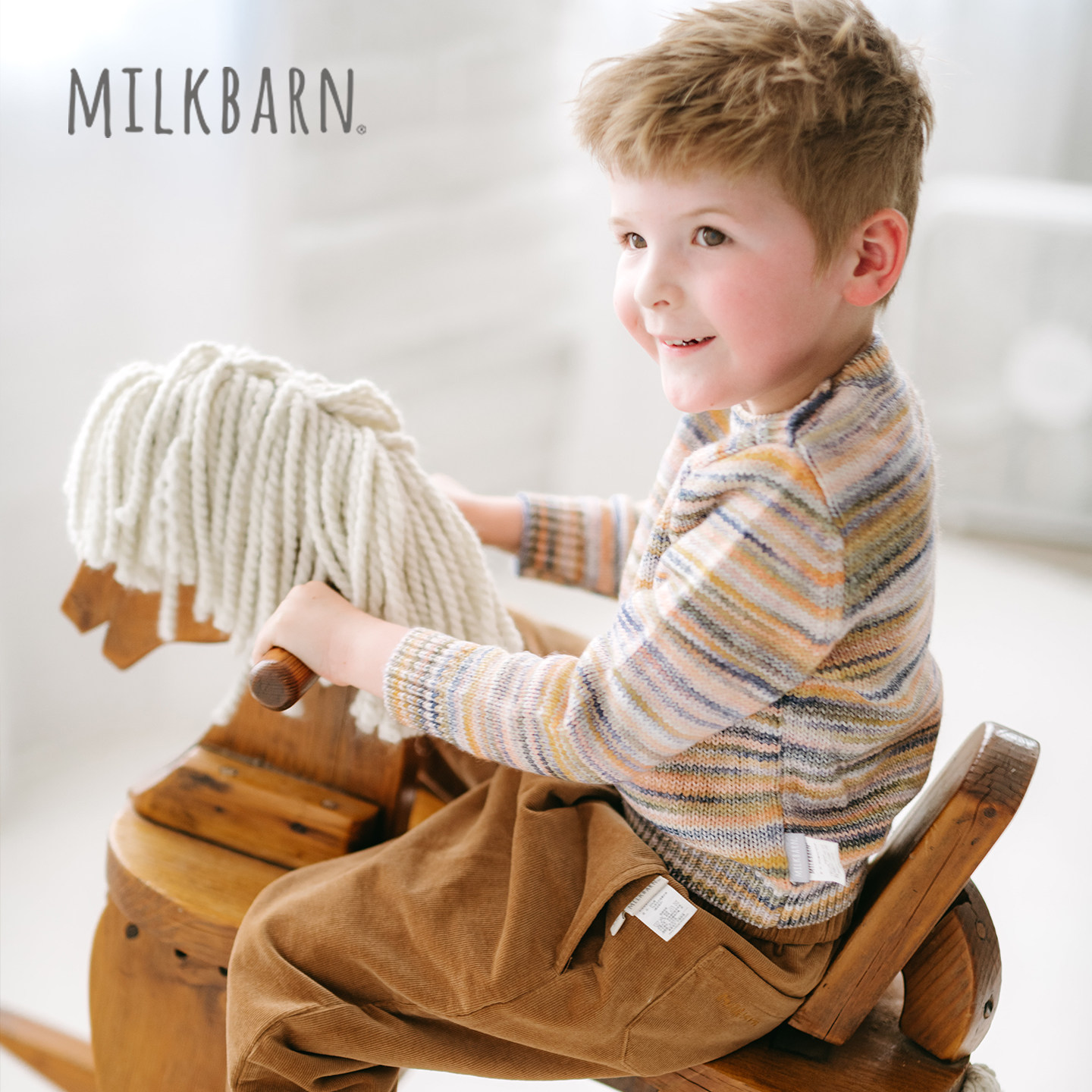 Milkbarn2026秋冬新品儿童圆领套头衫线衫/段染彩虹纱女童背心裙