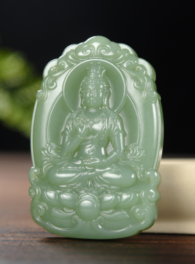 和田玉粉青料观音菩萨玉吊坠男士观音玉佩项链天然玉石平安玉牌