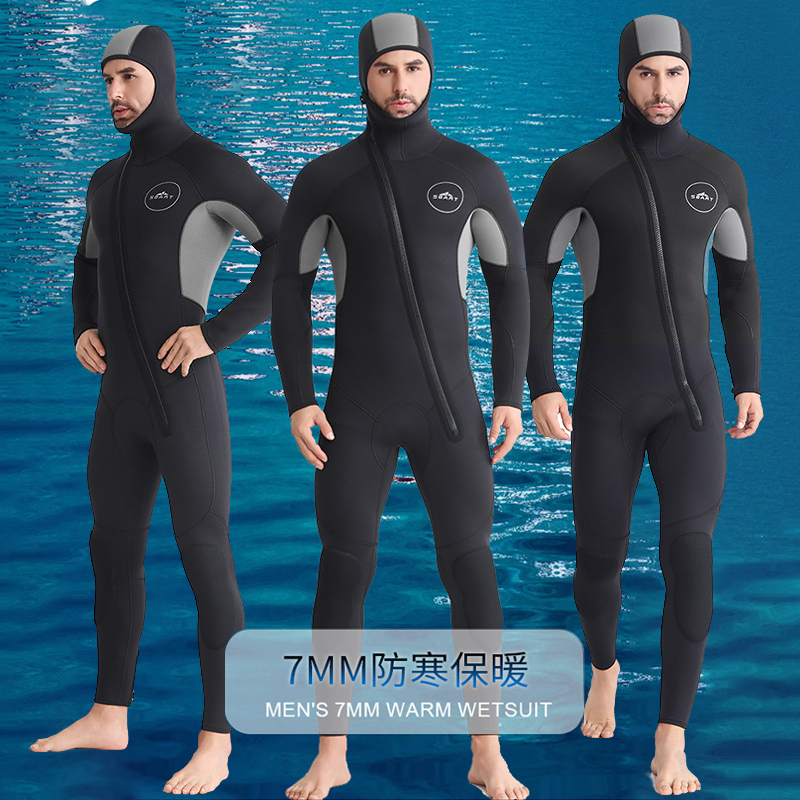 鲨巴特5/7MM加厚潜水服冲浪服男士连体冬泳衣防寒保暖加绒水母服
