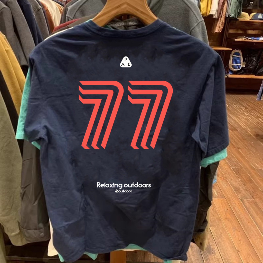 春夏季新款纯棉重磅潮流短袖T恤男美式休闲77印花宽松防晒半袖女