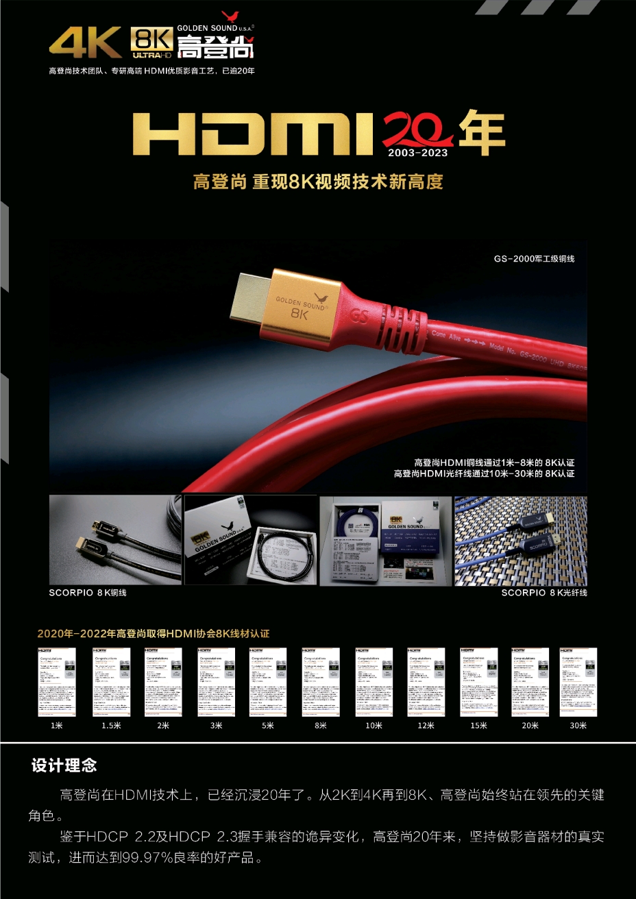 高登尚GS-2000高清HDMI线支持8K