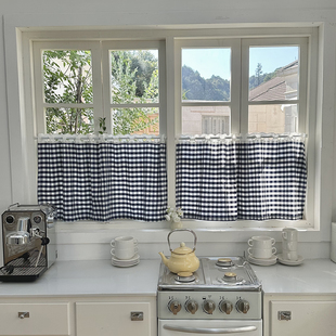 小窗帘遮挡隐私美式 田园蕾丝短帘头免打孔穿杆卫生间厨房半帘短帘