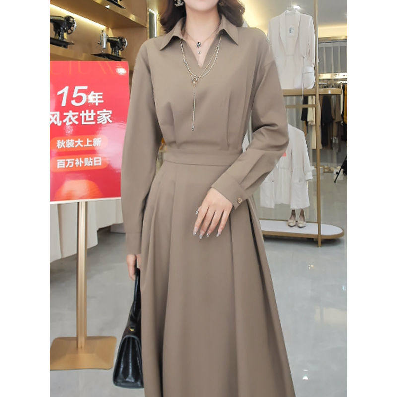 女士高腰中长款A字连衣裙2022新款气质显瘦高挑裙子女