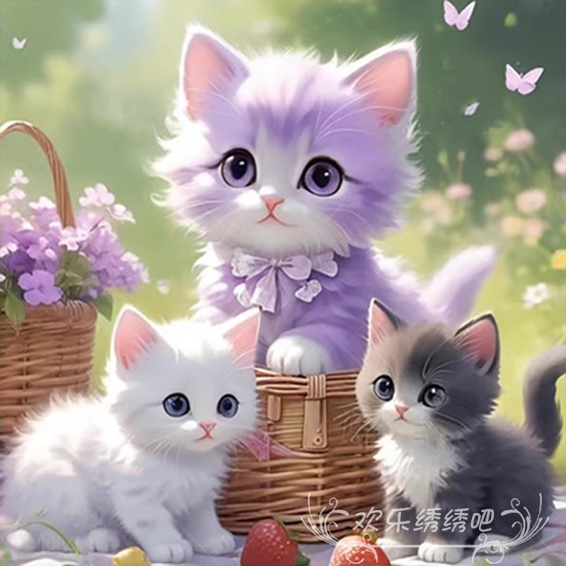 可爱猫咪十字绣自己绣新款满绣客厅卧室儿童房挂画钻石画手工diy