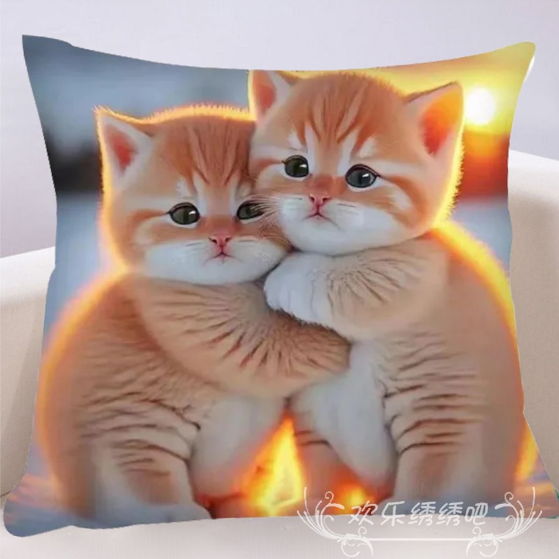 猫咪沙发十字绣抱枕可爱