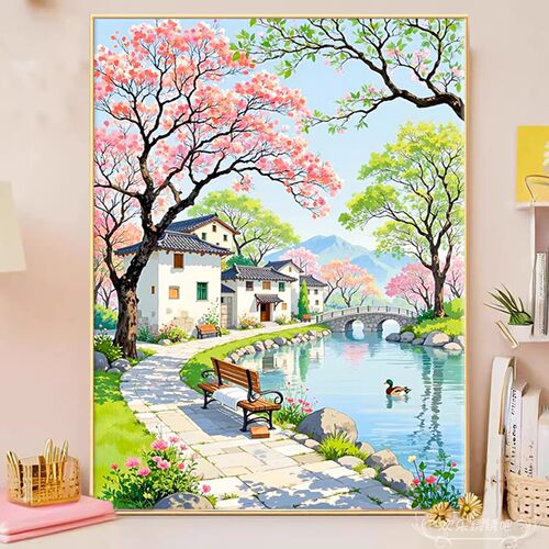 乡村风景印花十字绣2026新款治愈系风景简约客厅卧室钻石贴画满钻