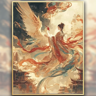 古风凤凰十字绣新款线绣客厅玄关满绣人物刺绣diy简单绣手工小件