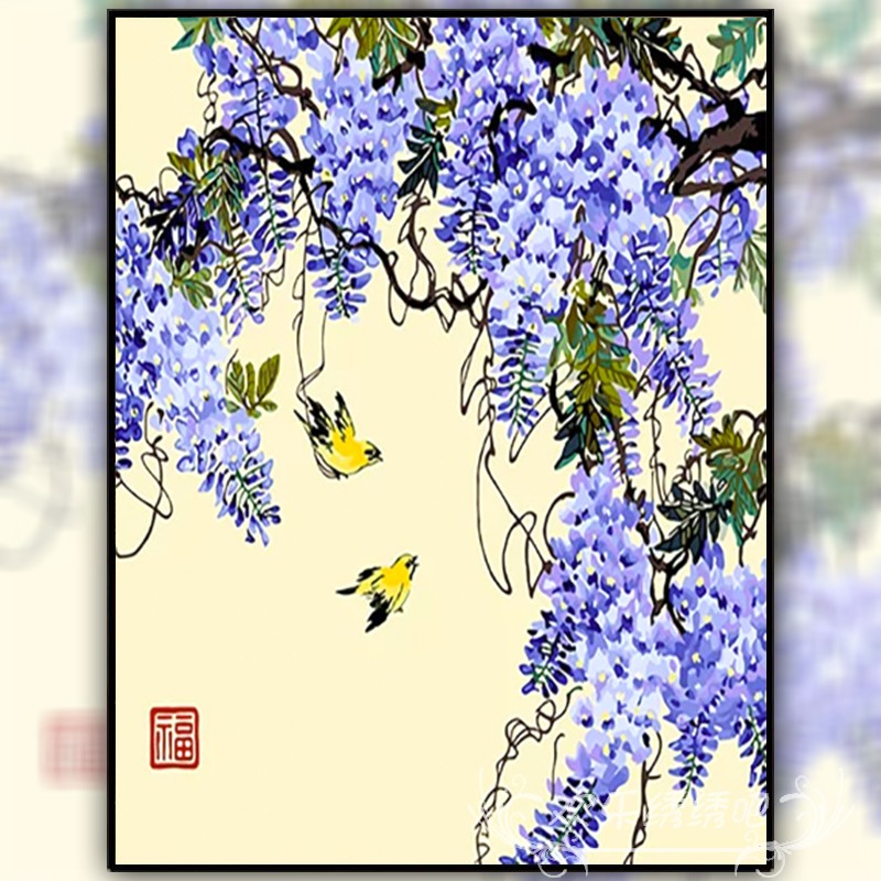 2026新款十字绣套件唯美紫藤莺语简单小件自制刺绣钻石画满钻全贴