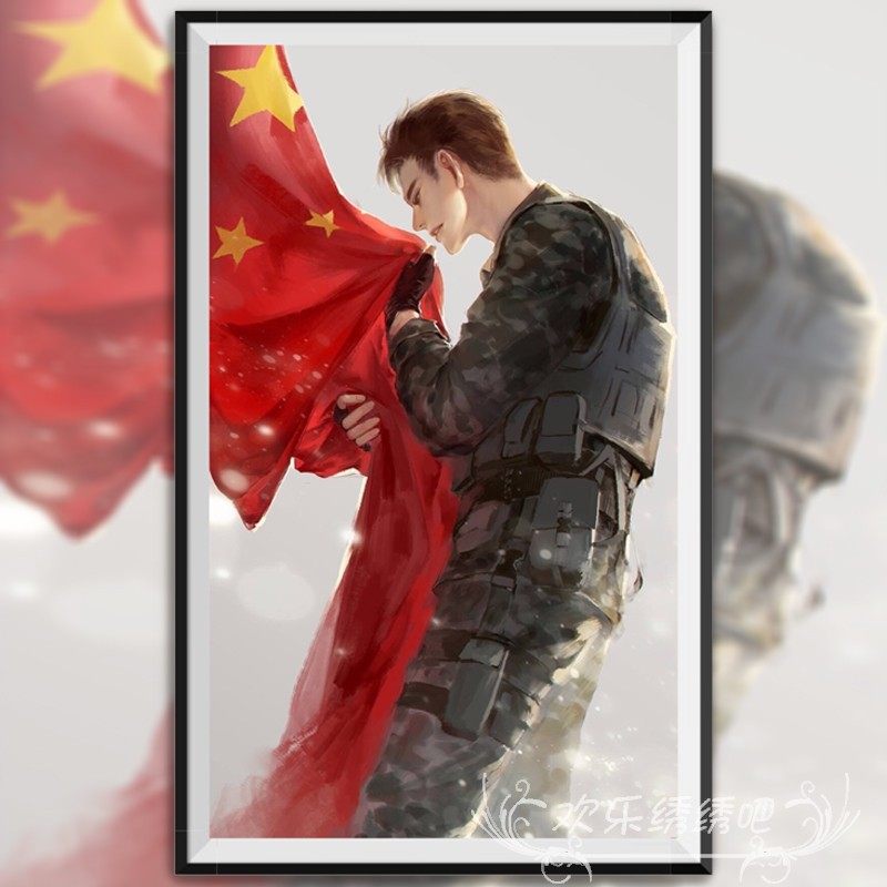 军人十字绣兵哥军恋情侣送男朋友钻石画满钻玄关竖版手工材料包