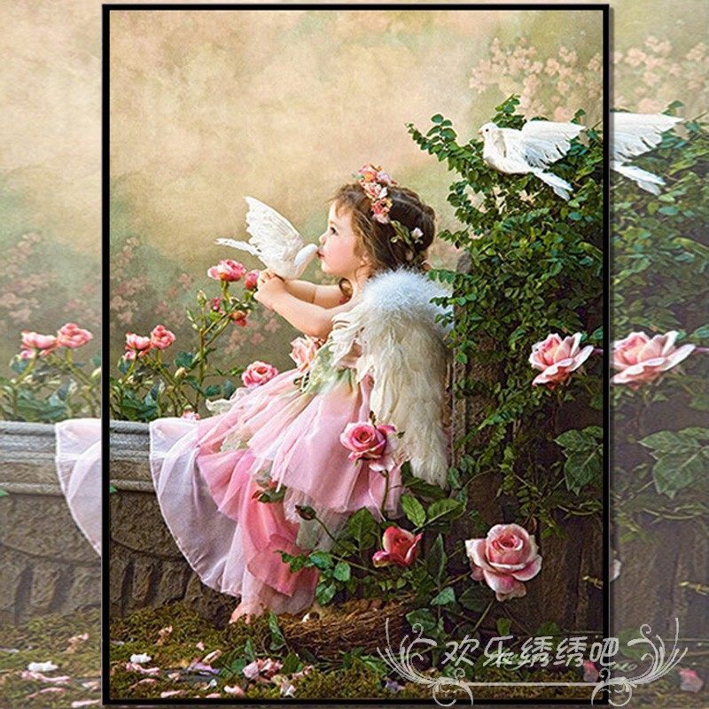 天使之吻十字绣新款刺绣套件客厅餐厅欧式可爱小女孩钻石绣砖石画
