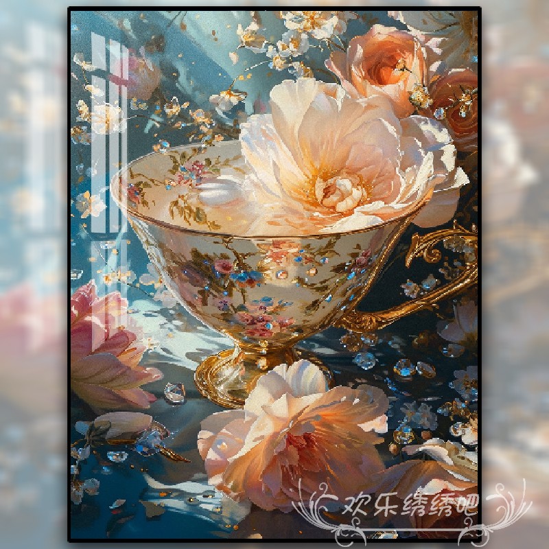 十字绣自己绣新款高颜值欧式茶杯简约客厅餐厅花卉系列手工刺绣