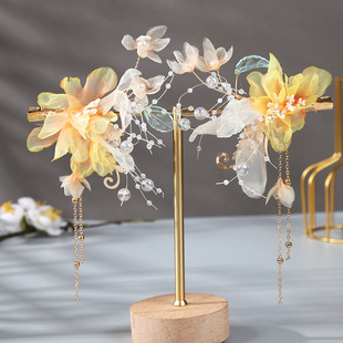 原创古风手工汉服头饰女款女童晶珠绢花发夹发饰儿童古装配饰品