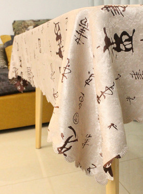 加厚古典中国风双面桌布禅意咖啡色绒面台布中式长方形家用茶几布