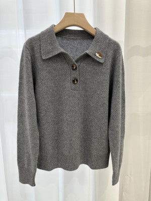 100% cashmere100%山羊绒翻领刺绣羊绒衫女Cashmere sweater