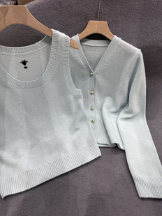2025早春新款圆领针织羊绒开衫背心女外穿上衣Cashmere cardigan