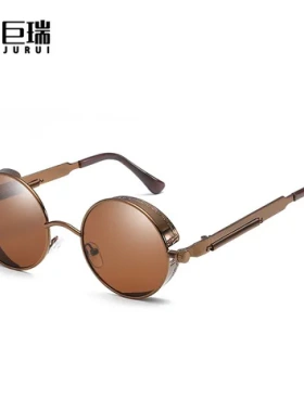 炫彩复古弹簧太阳眼镜太阳镜6631反光潮流金属镜腿新款圆框女士