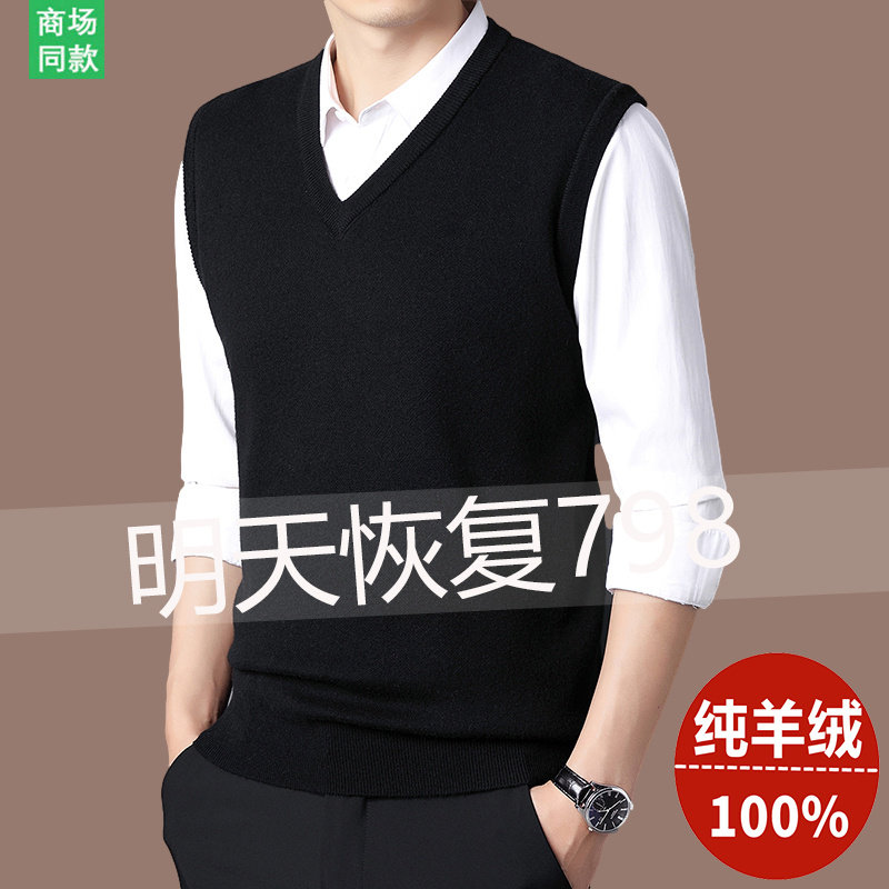 100%纯山羊绒男加厚背心2025年新款秋冬款无袖马甲针织V领羊毛衫