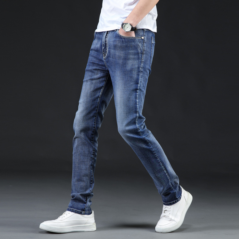 blue jeans men Slim denim trousers Stretch pants plus size46
