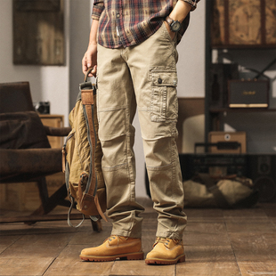 Men Casual 裤 Cargo 工装 Pants 复古户外大码 Cotton Straight美式