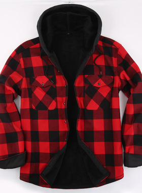 Winter Fleece plush casual Shirt Men Flannel Hoody Plaid Top