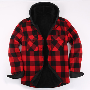 Winter Fleece plush casual Shirt Men Flannel Hoody Plaid Top