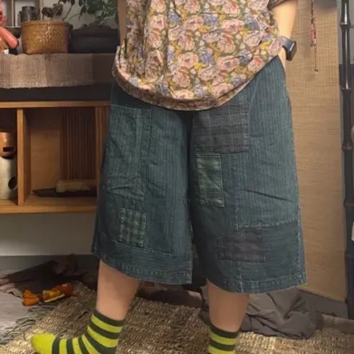 赴野老布裤夏季新款文艺炒色做旧宽松圆领短袖T恤女复古百搭休闲