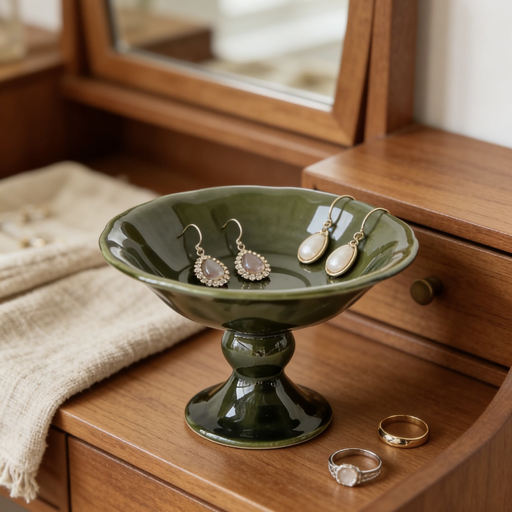 自然主义复古陶瓷首饰盘收纳盘家用梳妆台耳环桌面摆放盘子床头柜,家居饰品,香薰托盘,淘宝优惠券,粉丝福利购,淘宝优惠卷