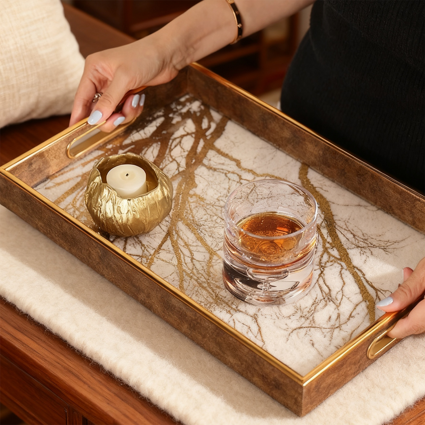 床头柜轻奢金色树枝香薰托盘长方形客厅餐桌面轻奢茶盘高档收纳盘,家居饰品,香薰托盘,淘宝优惠券,粉丝福利购,淘宝优惠卷