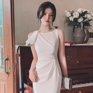白色晚礼服裙女小个子高级感宴会订婚短款领证登记小白裙平时可穿