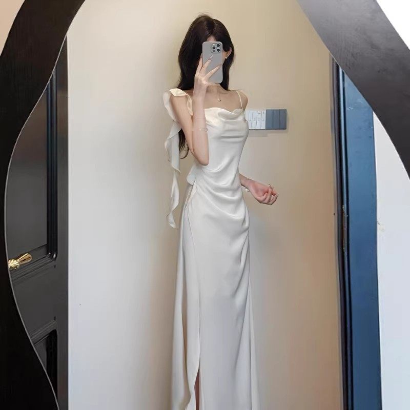 法式高级感醋酸缎面吊带连衣裙御姐气质名媛收腰宴会礼服裙女夏季