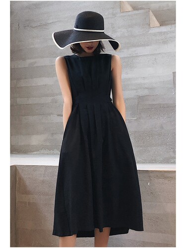 法式经典款无袖小黑裙连衣裙女夏季2026年新款黑色赫本风ol长裙子