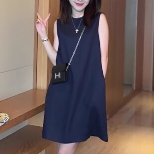 法式高级感无袖背心连衣裙2026新款女夏季宽松小个子休闲气质短裙