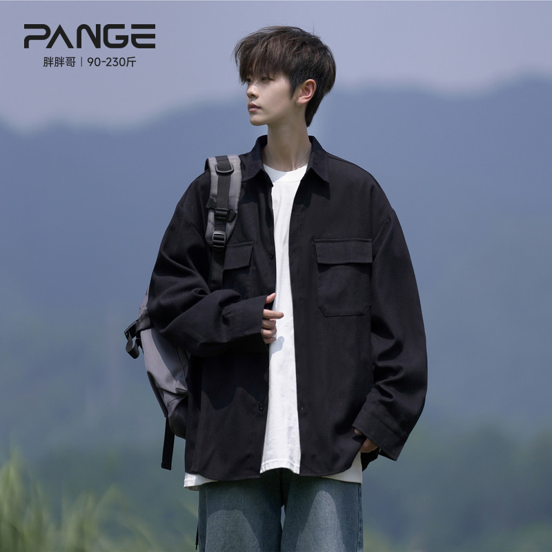 胖胖哥日系工装衬衫男秋季ctiyboy宽松大码高级感长袖休闲外套潮