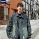 潮流宽松大码 新款 男生夹克 水洗做旧复古牛仔外套男春季 胖胖哥美式