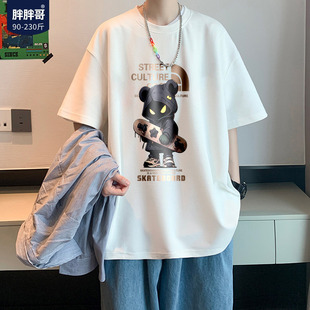 大码 胖胖哥暗黑滑板纯棉短袖 t恤男款 夏季 宽松酷帅圆领休闲五分袖