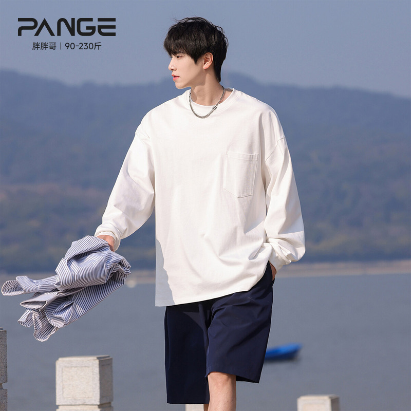胖胖哥重磅300G纯棉卫衣男女秋季纯色口袋长袖T恤大码宽松打底衫