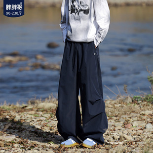 潮流大码 男春季 宽松男生裤 子阔腿运动工装 美式 伞兵裤 直筒休闲裤