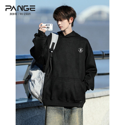 胖胖哥美式徽章麂皮绒卫衣男款秋季长袖连帽大码宽松复古休闲外套