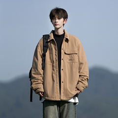 胖胖哥灯芯绒外套男款秋冬季加绒加厚宽松大码男生日系复古夹克潮