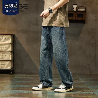 胖胖哥长水洗夏季直筒牛仔裤