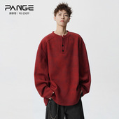 亨利领扎染长袖 T恤男春季 德绒打底衫 胖胖哥美式 红色大码 宽松卫衣