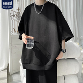 T恤男士 半袖 夏季 潮牌圆领大码 潮流宽松体恤 新款 胖胖哥华夫格短袖