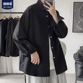 衬衫 男士 春季 黑色长袖 港风高级感大码 休闲上衣ins潮流宽松外套