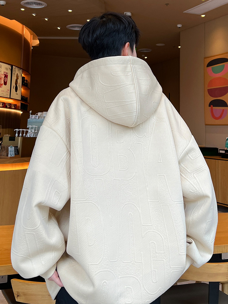 남성용 미국 헤비급 스웨트 재킷 2024 새로운 가을 겨울 유행 브랜드 루즈한 대형 플러스 벨벳 두꺼운 후드 가디건