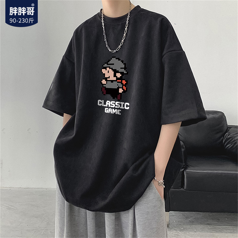 半袖美式大码麂皮绒卡通印花短袖