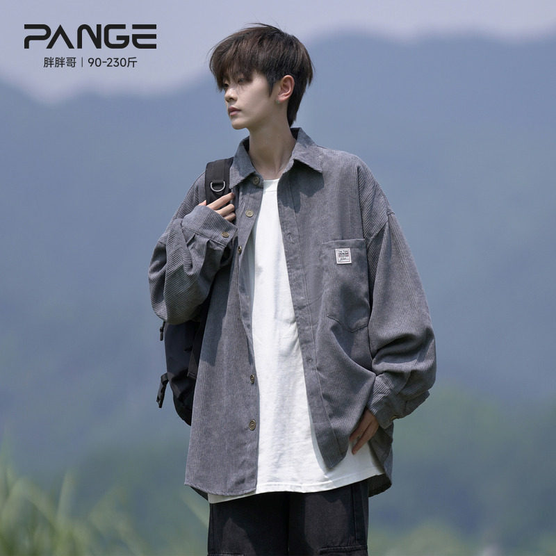 胖胖哥灯芯绒衬衫男秋季潮流美式工装衬衣休闲宽松大码长袖外套潮